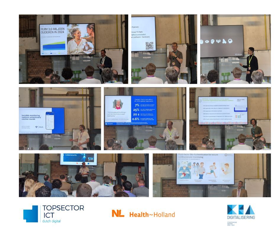Collage van de acht pitchers tijdens het matchmaking-event over Cybersecurity - veilige sensoren