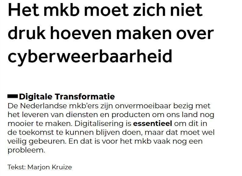 Het mkb moet zich niet druk hoeven maken over cyberweerbaarheid